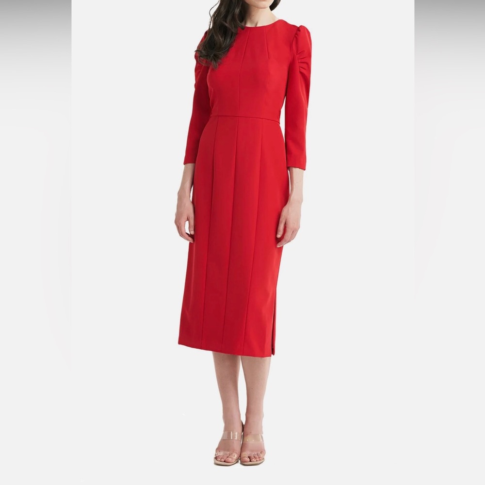 Kay Unger New York Black Puff Sleeves Calf Midi Dress